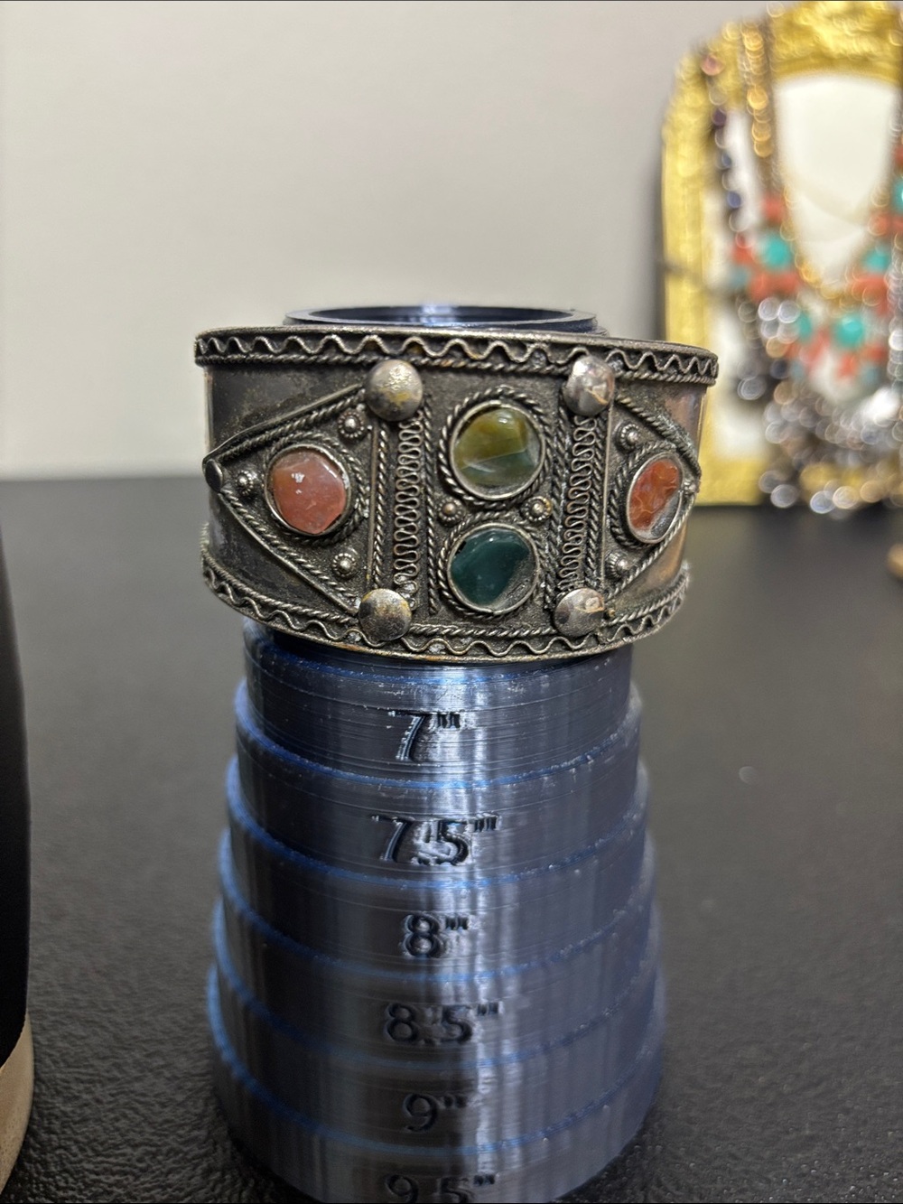 Southwestern Boho Silver Tone Multi-Stone Silver Cuff Bracelet Adjustable - Picture 5 of 7
